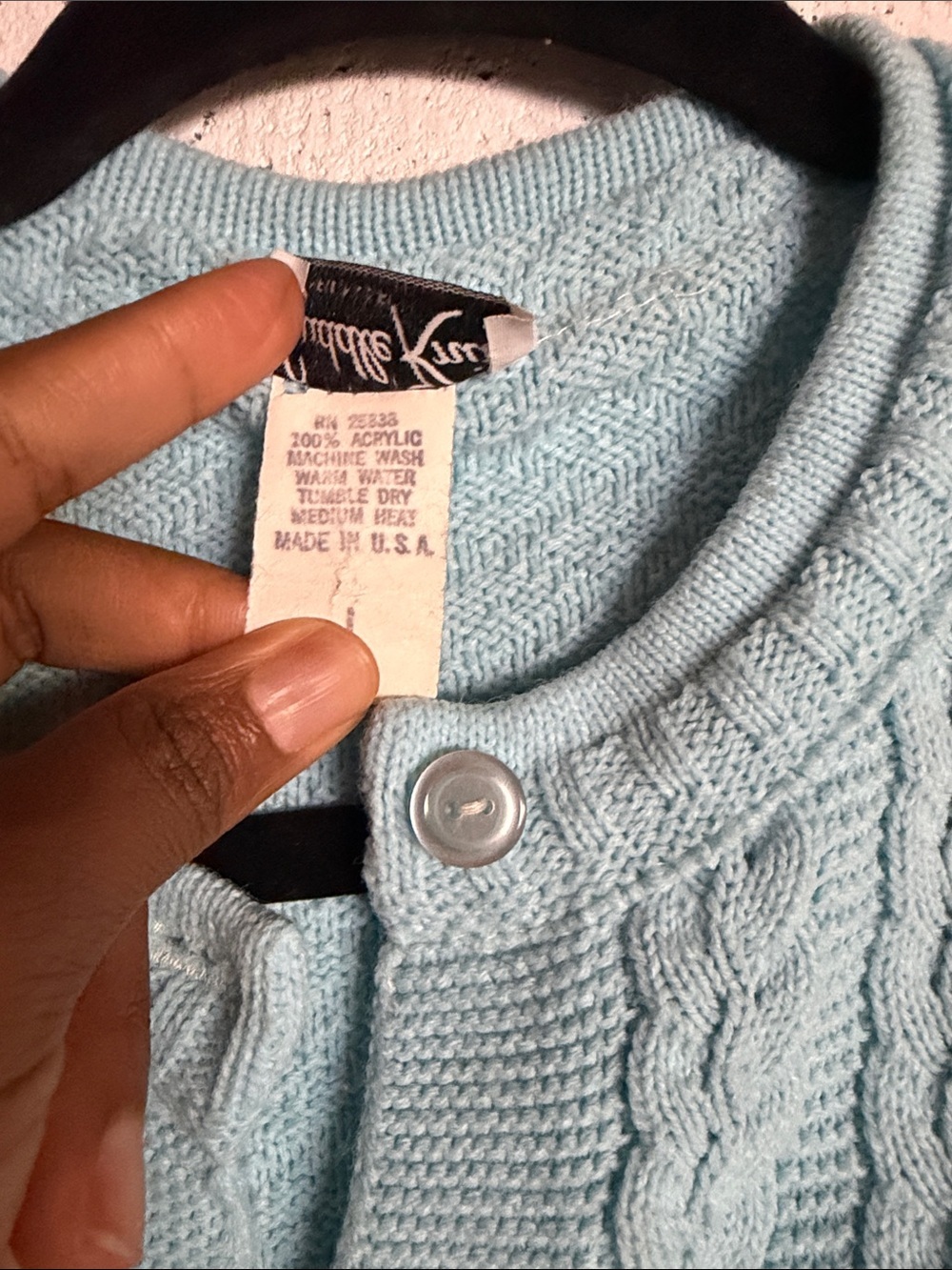 Vintage Light Blue Cable-Knit Button Cardigan, fits M/L - Picture 7 of 10